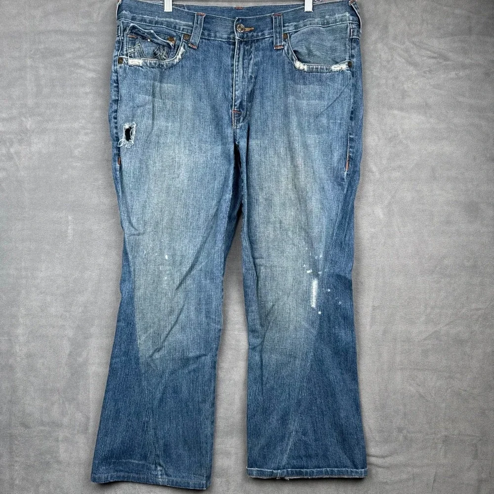 True Religion Joey Jeans Mens 34x36 World Tour Buddha‎ Embroidered Jeans Y2K USA